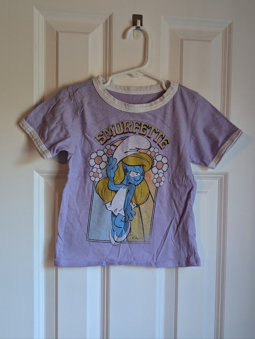 Old Navy Smurfs Smurfette Distressed Ringer T Shirt Girls Size S